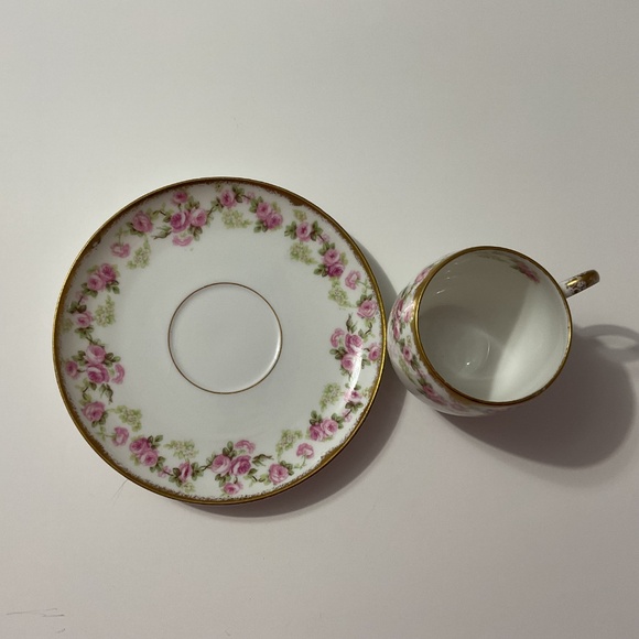 VTG French Limoges by Elite Works Pattern Pink Lavender Floral Teacup Saucer - Picture 7 of 9